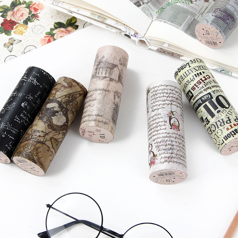 Retro engelsk tidning washi tejp vintage bred maskeringstejp dekorativ tejp klistermärke scrapbooking dagbok brevpapper