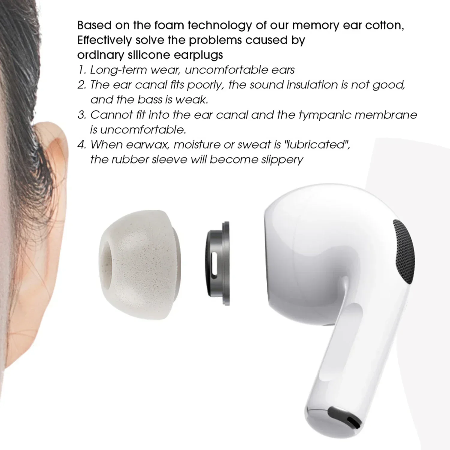 1/3Set For Apple Airpods Pro 2 Memory Foam Ear Tips Anti Noise Ear Plugs Earbud Tips Replacement Eartips Caps For Air Pods Pro2