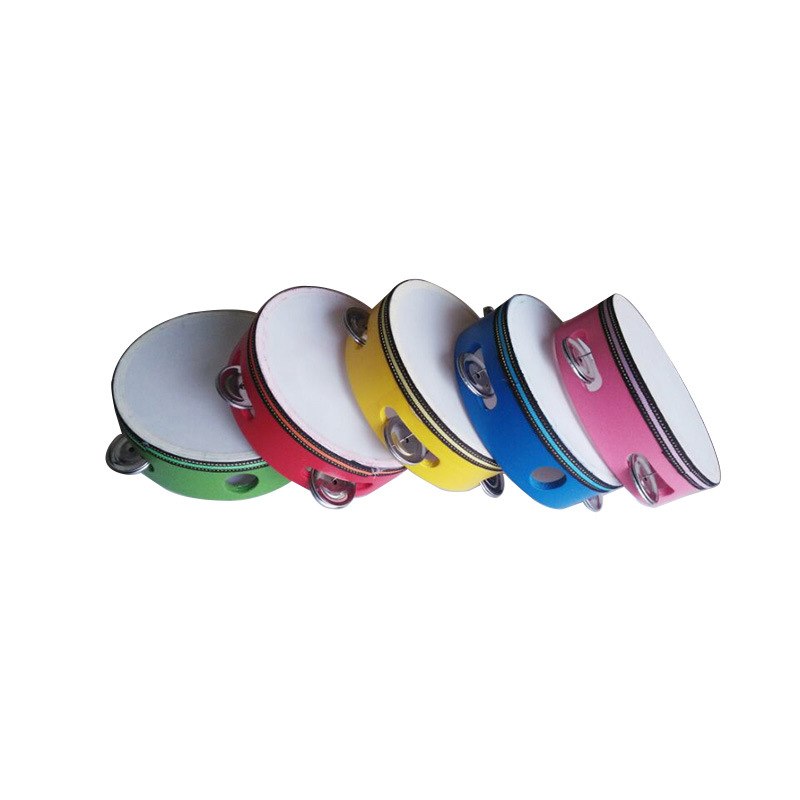 Pandereta de madera redonda de 6 pulgadas con campana de 5 colores para niños, instrumentos musicales educativos de percusión