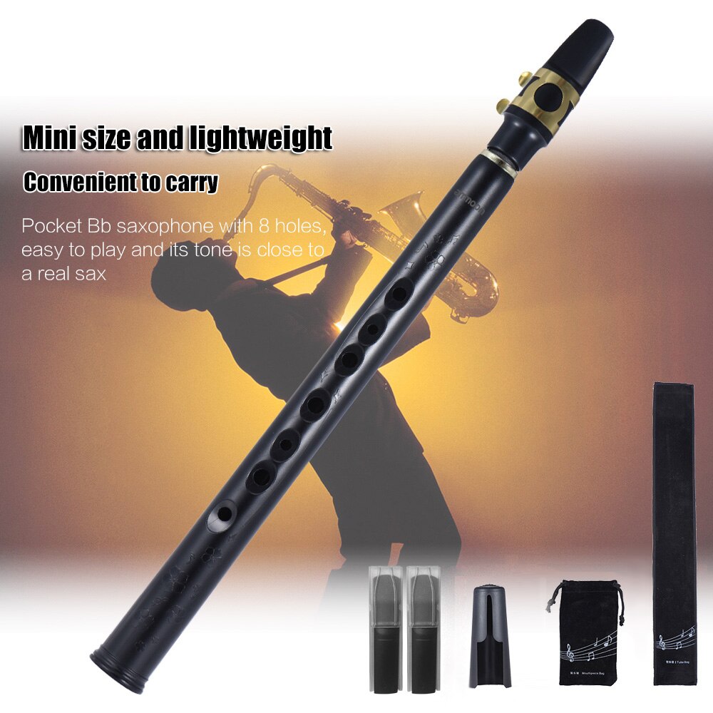 Ammoon mini pocket bb saxofon sax abs med alt mundstykker 2 stk siv bærepose træblæser instrument
