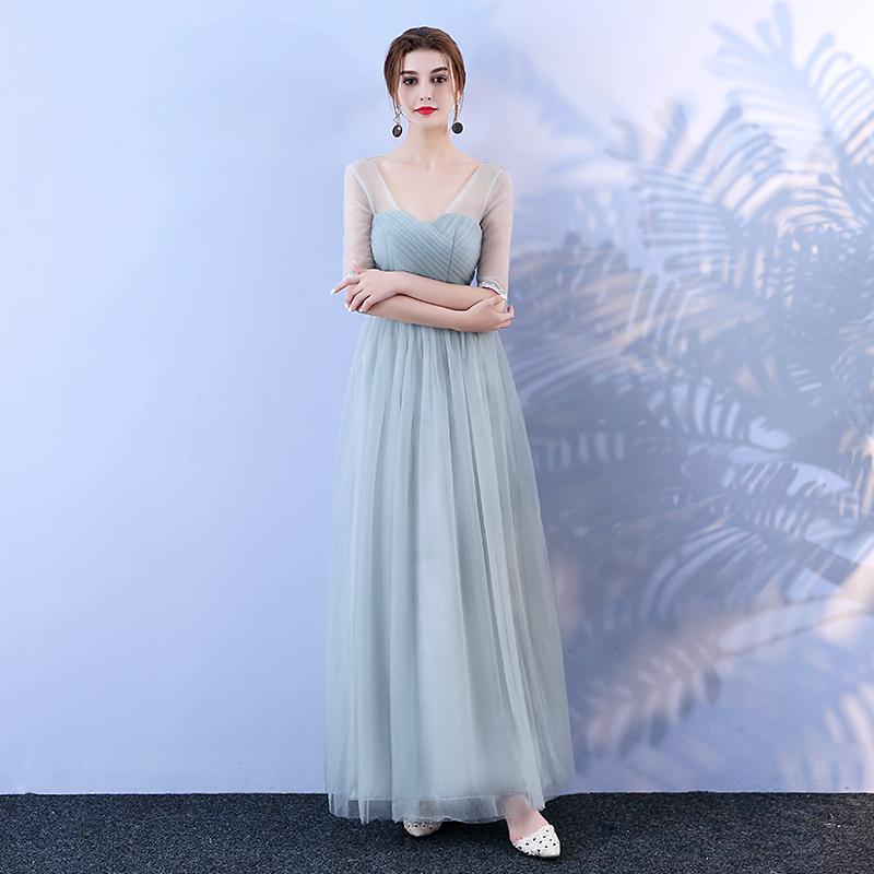 Halpa plus koko korealaiset pitkät harmaat sisaret isäntäjuhla häät side morsiusneito mekot morsiusneidon mekko vestido longo 8969: 4
