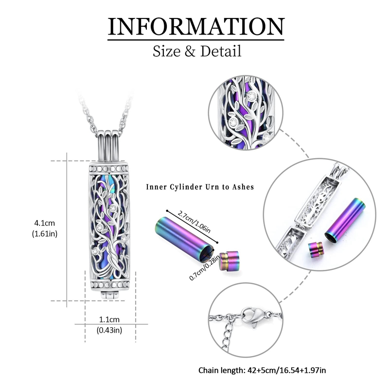 Cilinder Crematie Sieraden Levensboom Urn As Ketting voor Vrouwen Mannen Flacon Crematie As Hanger Memorial Sieraden