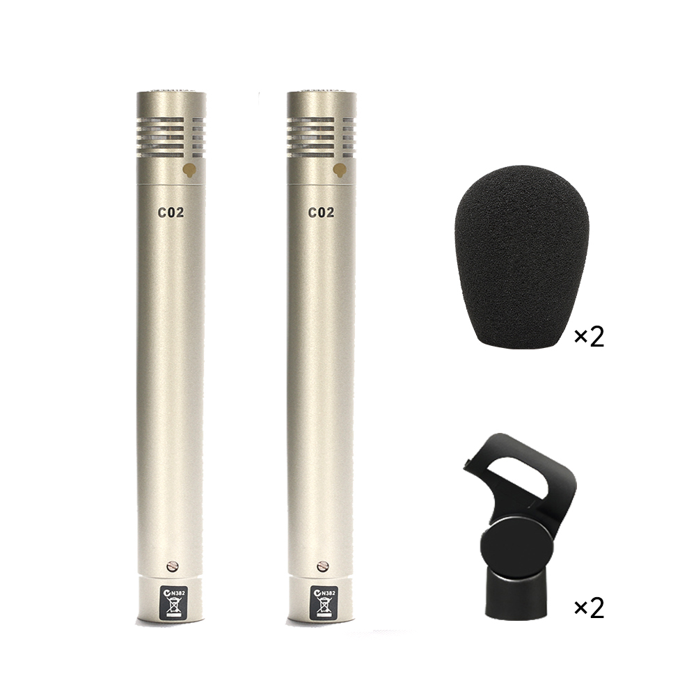 C02 Instrument Microphone Metal Recording Condenser Mic With Shockproof Clip & Windscreen for Drum,Live,Band: Gold