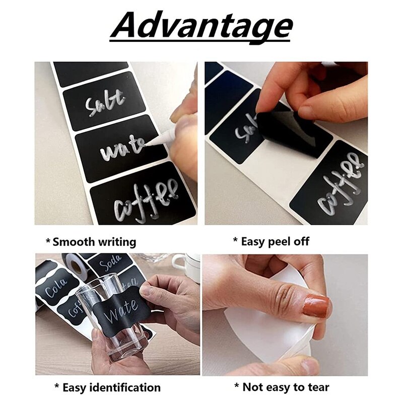 Wavy Shape Chalkboard Labels ,Erasable Reusable Rectangle Blackboard Stickers with 1 Liquid Chalk Pen,150 Pieces