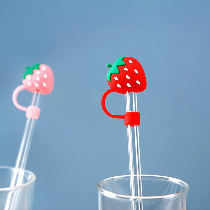 Bouchon de paille en Silicone, capuchon anti-poussière, tasse à boire réutilisable, accessoires de paille en verre, bouchon de dessin animé, couvercle de tête d'aspiration, mignon universel