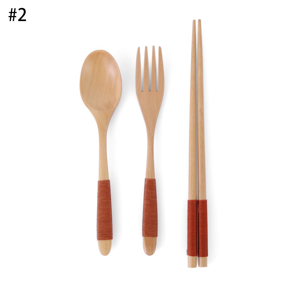 1 SET Pack Tea Scoops Desserts Fruits Serving Travel Dinnerware Suit Spoon Fork Portable Tableware Wooden Cutlery Sets Cloth Bag: No2