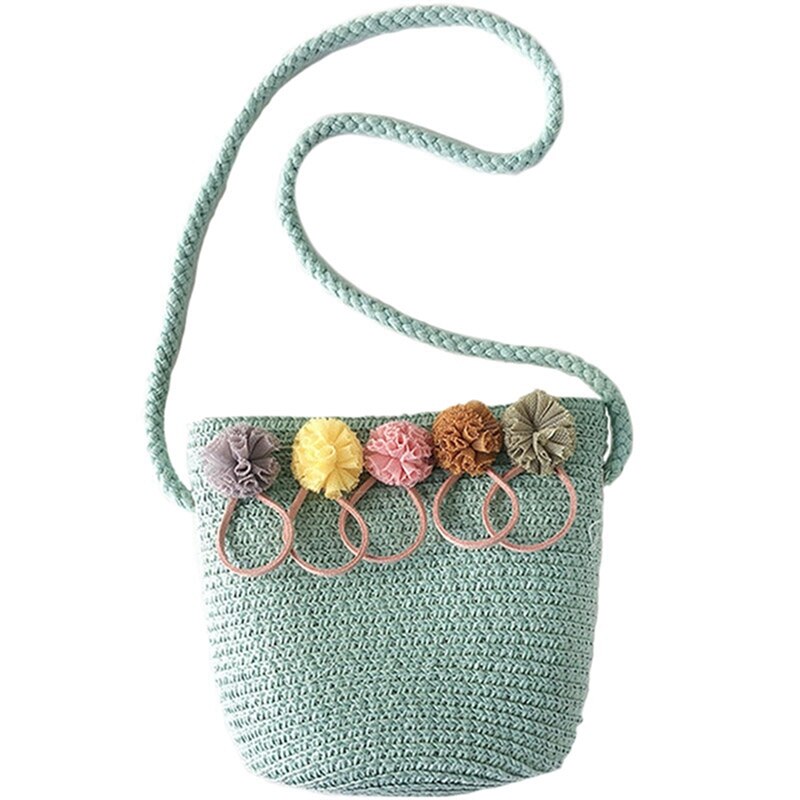 2 Stuks Meisjes Schoudertas Stro Rotan Weave Crossbody Tas Voor Baby Meisjes Best-Roze & Groen