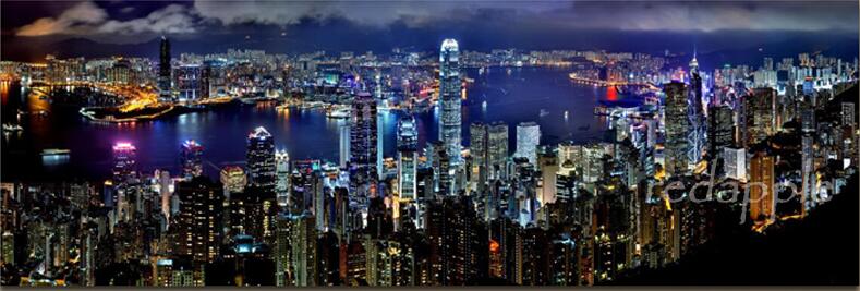 Woondecoratie diamant Schilderij kruissteek kits Hong Kong City Night Scene diamond mozaïek rhinestone grote foto stickers: square 40x120cm