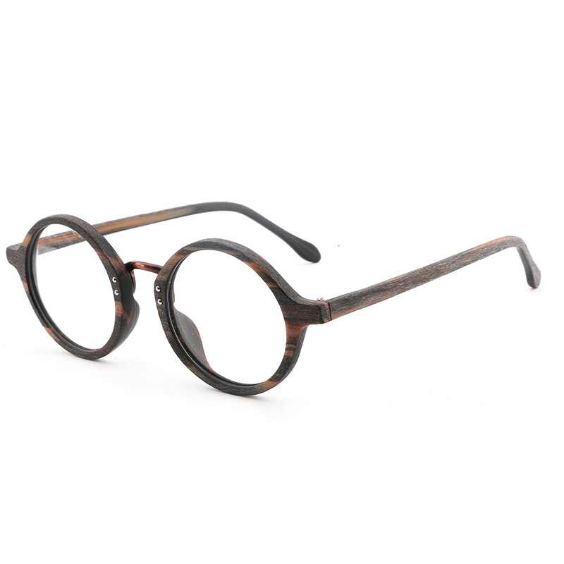 AZB Wooden Eyewear Frames Spectacle Retro Round Clear Glasses for Women Men Wood Optical Glasses Frame: floral brown C99