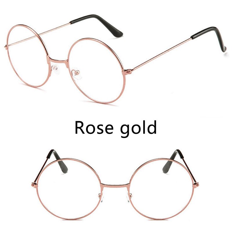 Evrfelan kvinnor män vintage runda glasögonbågar genomskinlig metall glasögonbåge svart silver guld glasögon stor båge: Rosa guld