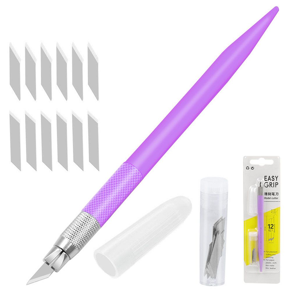 Blade Metal Handle Scalpel Knife Wood Paper Cutter Craft Pen Engraving Cutting Supplies DIY Stationery Utility Knife: purple