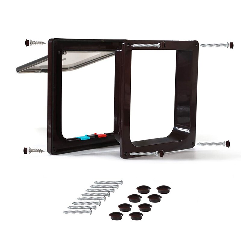 Dog Cat Flap Door with 4 Way Security Lock Flap Door For Dog Cats Kitten ABS Plastic Small Pet Gate Door Kit Flap Doors