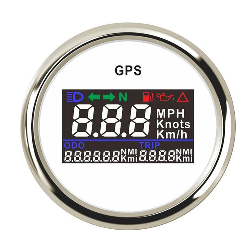 Boat Car GPS Speedometer Odometer with knots km/h mph adjustable Digital Gauge Fuel+Oil Pressure Alarm with GPS Sensor: White Silver