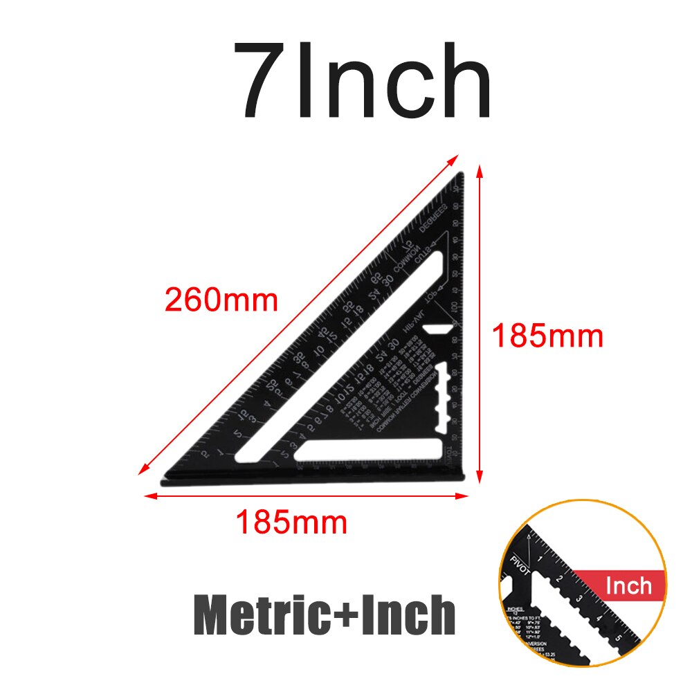 Folding Triangle Squares Ruler Positioning Angle Woodworking Tool Aluminum Alloy 2-in-1 Extendable Layout With Base Goniometer: 7inch black