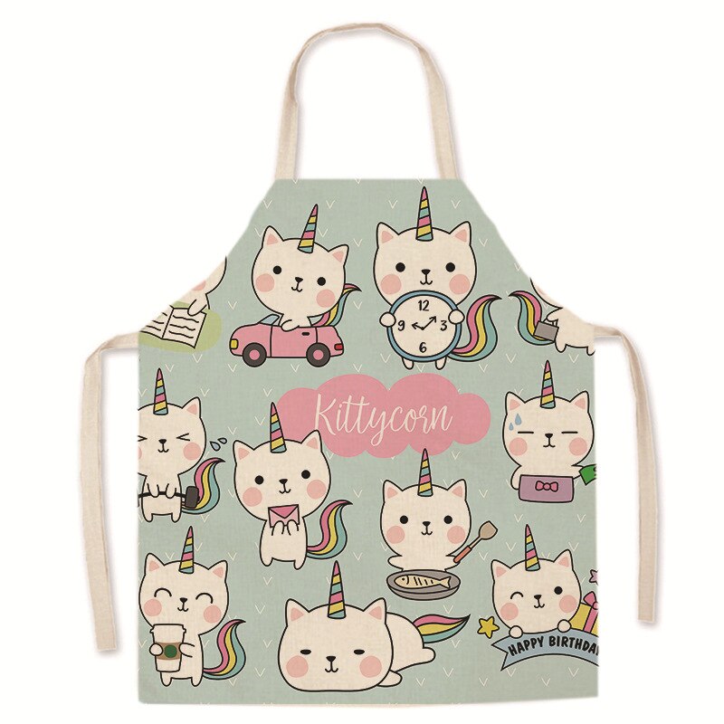 grembiule cucina donna grembiule cucina bambina Cartone animato genitore-figlio gatto stampa modello grembiule di lino cucina di casa cottura grembiule antivegetativo repellente per olio forniture per lavori domestici: WHITE / 47x38cm kidsize