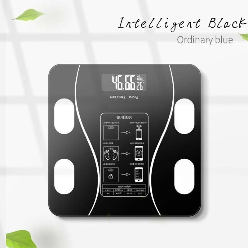 Bluetooth Electronic Body Fat Scale Smart Digital Bathroom Weight Scales Balance Body Solar Charging Toughened Glass LCD Display: Intelligent Black