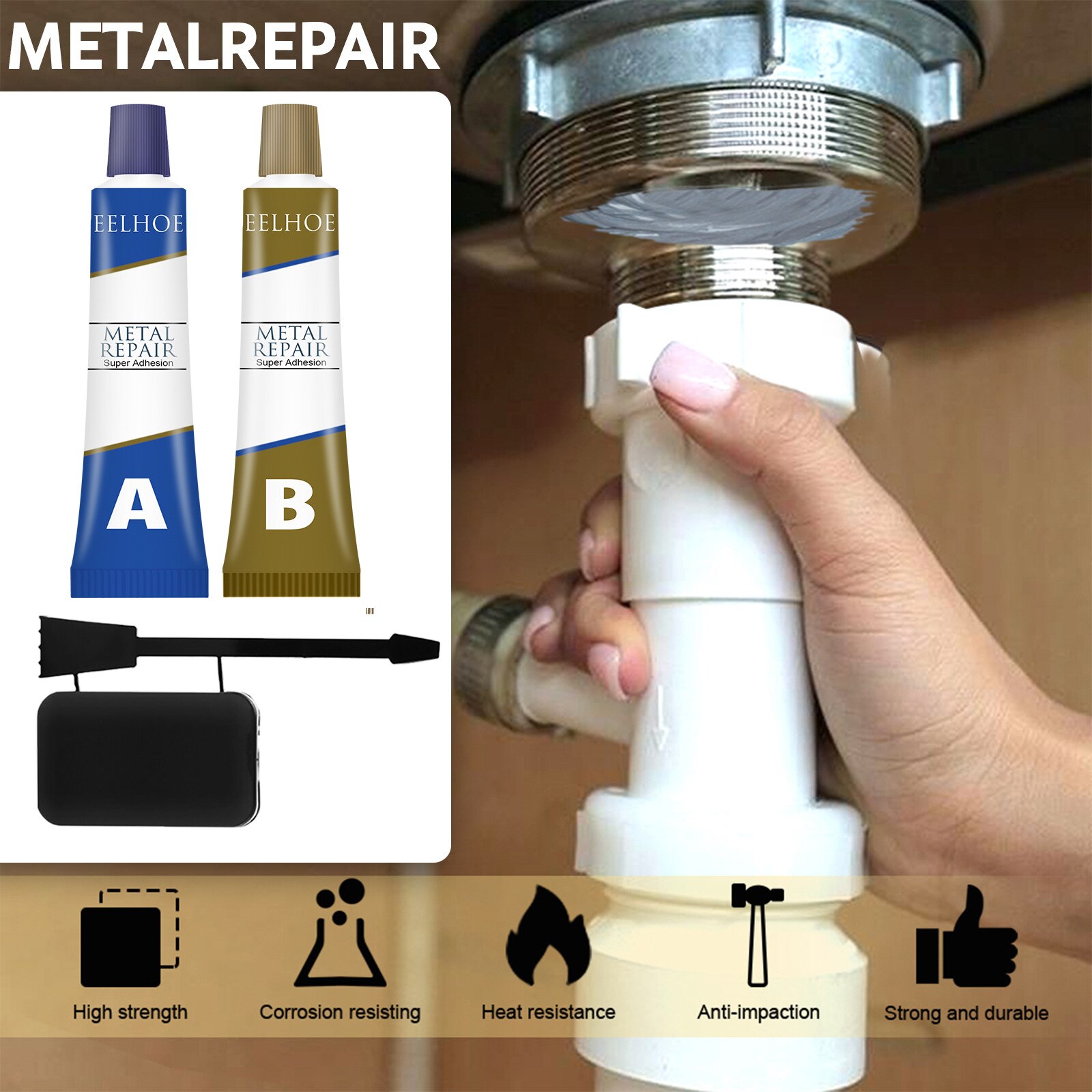 Adhesivo de reparación de Metal, Super pegamento resistente a altas temperaturas, de secado rápido, resistente al agua, para soldadura, agente de fundición de acero de hierro