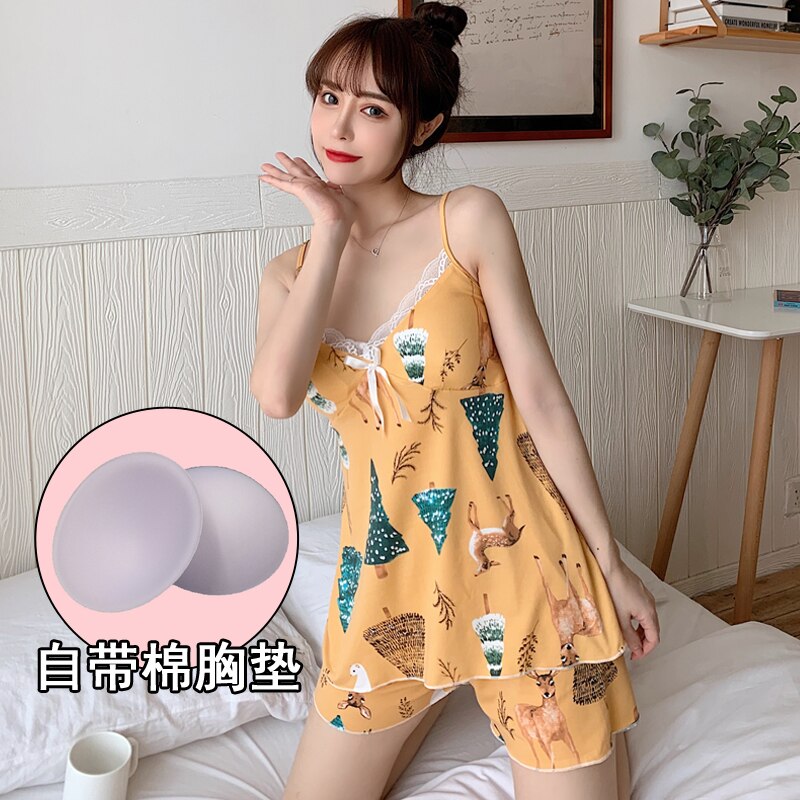 Conjuntos de Pijama Silka con estampado de Sailor Moon sin mangas, Pijama sexi para Mujer, ropa de casa con almohadilla en el pecho: 988Christmas tree / M