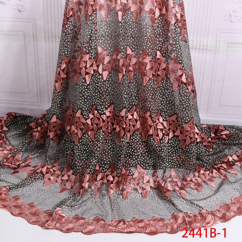 Afrikansk fransk blondestof blonde pink blondestof, nigerianske tyl blonder stof med sten til kjole  ks2441b-1