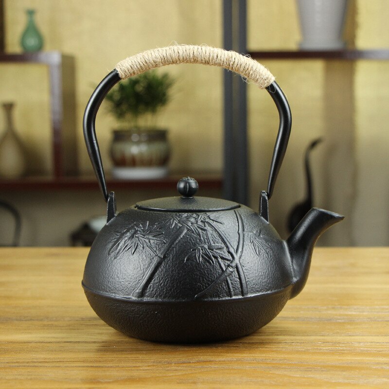 Gjutjärnskruka japansk ren handgjord järnkruka föredrar ögonbrynsspets järntekanna obestruken järnkruka clearance blomma svart 1.2l: J