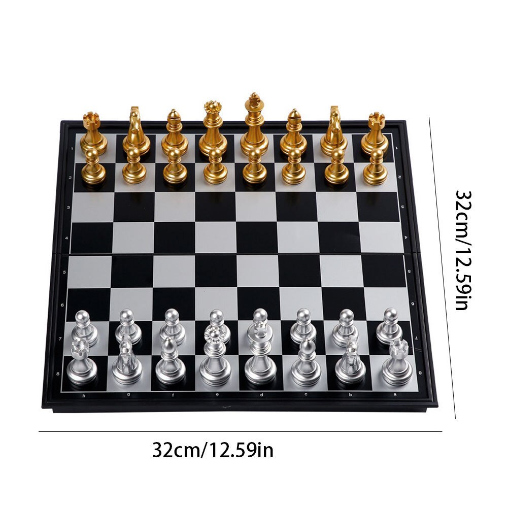 36*36cm Klapp Schachbrett mittelalterlich Magnetische Schach Stück für Anfänger freundlicher Erwachsene: Gold und Silber- 32cm