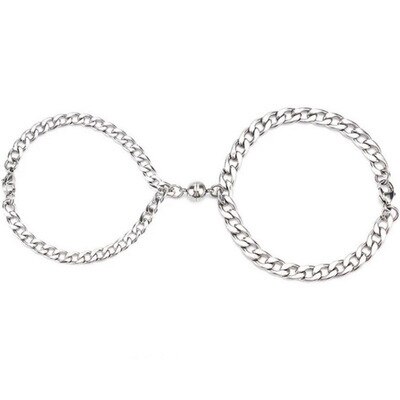 2 sztuk punk kolor srebrny łańcuch bransoletki dla par dla kobiet mężczyzn ze stali nierdzewnej romantyczny magnes miłośników bransoletka modna biżuteria na prezent: 2szt Silve okrągły