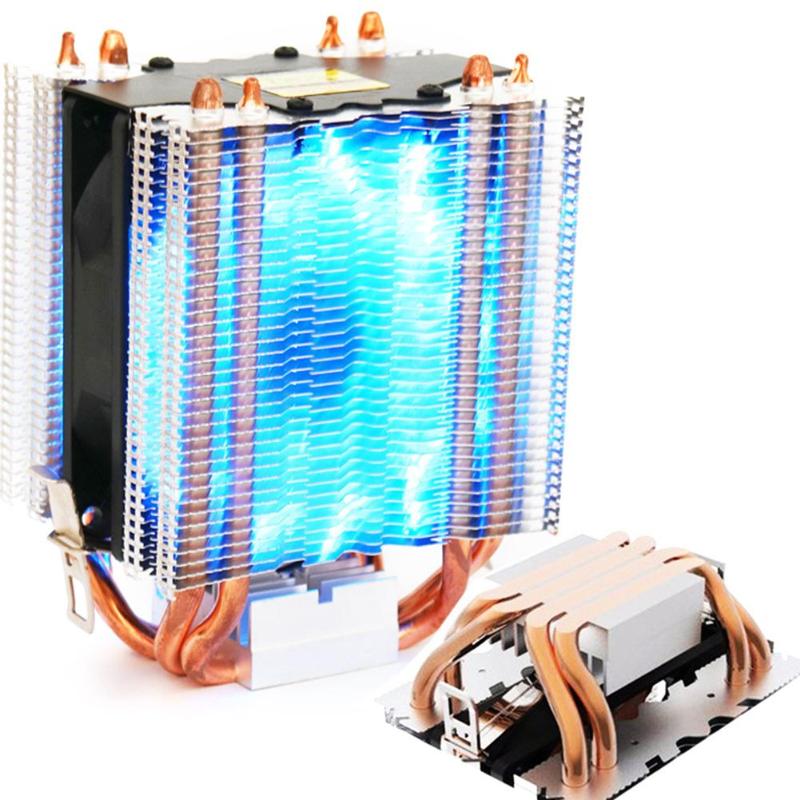 Cpu-koelerventilator 4 heatpipe-radiator blauwe led hydraulisch lager stille 3- pins cpu-koelerventilator heatsink voor intel lga 1156/1155/1150