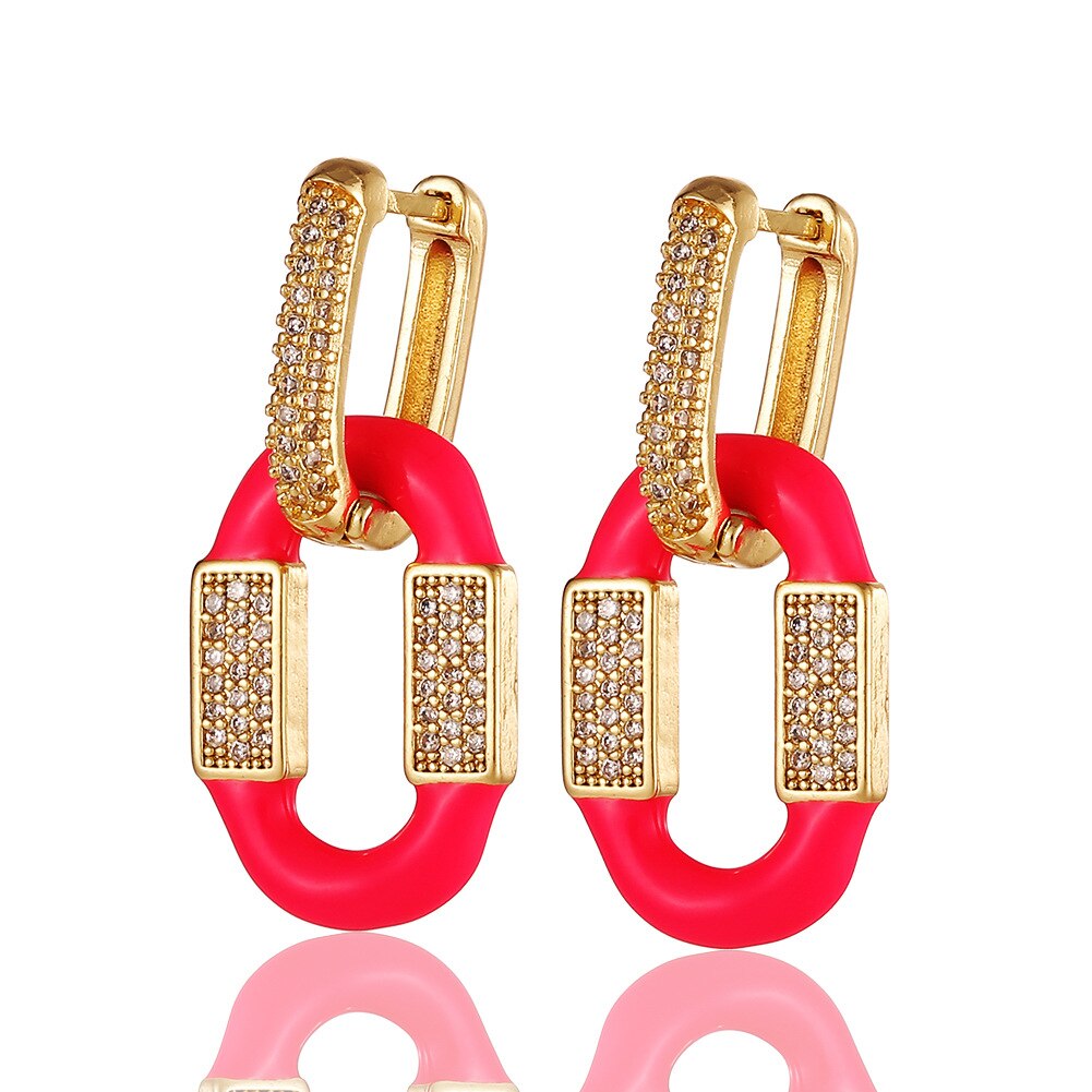 Y2K-pendientes de aro esmaltados para mujer, aretes de gota geométricos, joyería de la amistad, , 2022: Red