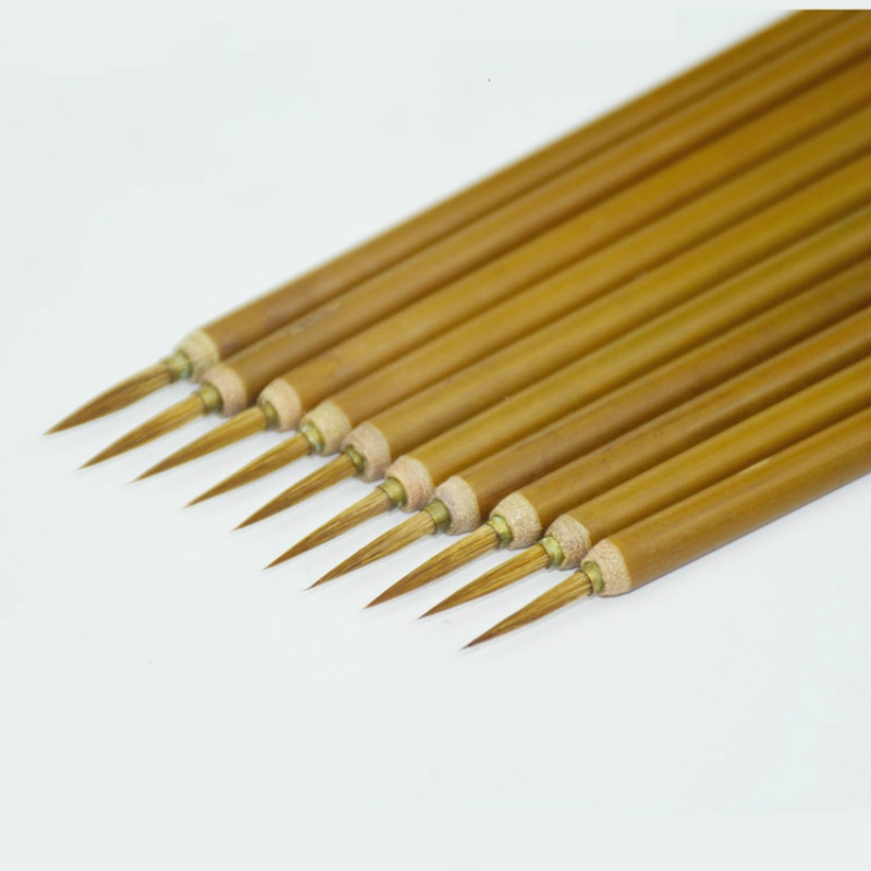 10PCS Chinese Traditional Calligraphy Pen Calligraphy Brushes Weasel Hair Writing Brush Small Regular Script Painting Supplies