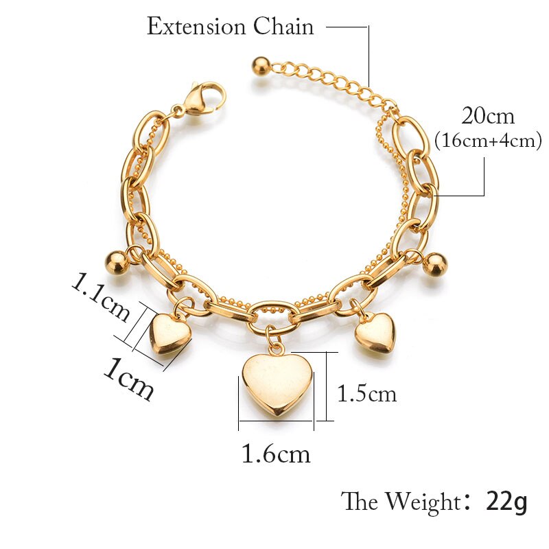 Top Gold Chain Heart Charm Bracelets Trendy Pendant Multilayer Bangles Wedding Birthday