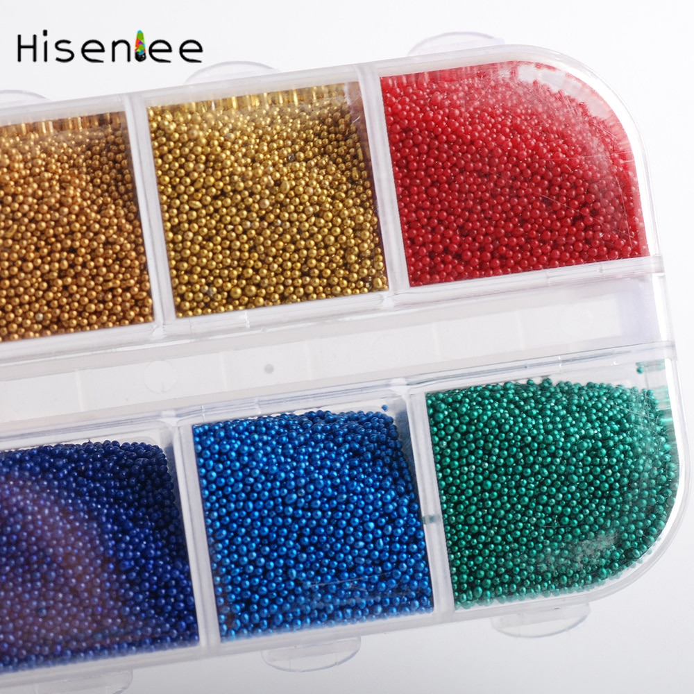 Hisenlee 12 Kleuren 1Box Micro Bal Micro Crystal Nail Caviar Kralen Glazen Trend Caviar Nail Art Decorations Tips Nail art Set