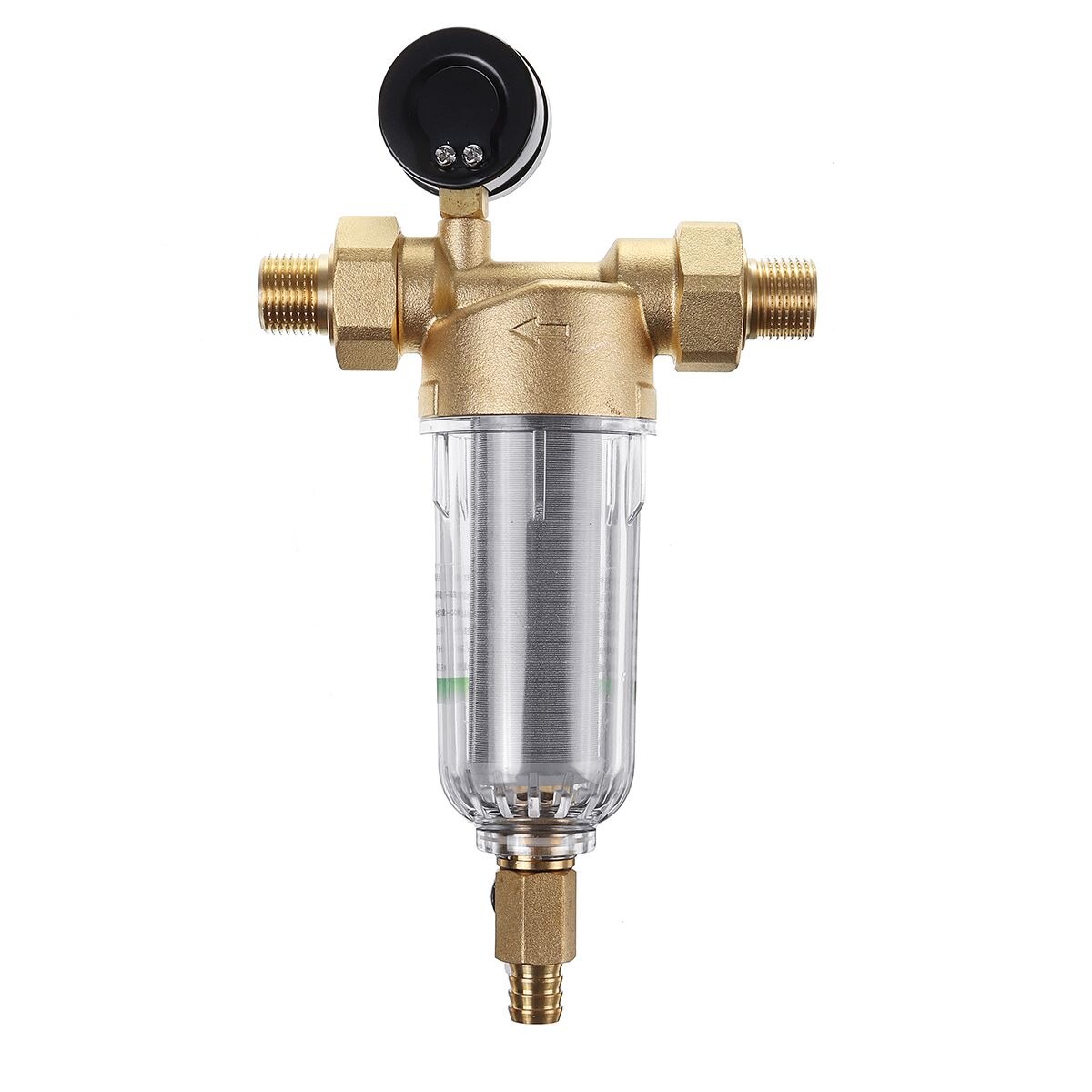 Water Pre Filter System 1 Inch & 1/2 Inch()Brass Mesh Prefilter Purifier W/ Reducer Adapter&Gauge Water Purifier Pre-filter: Three quarte