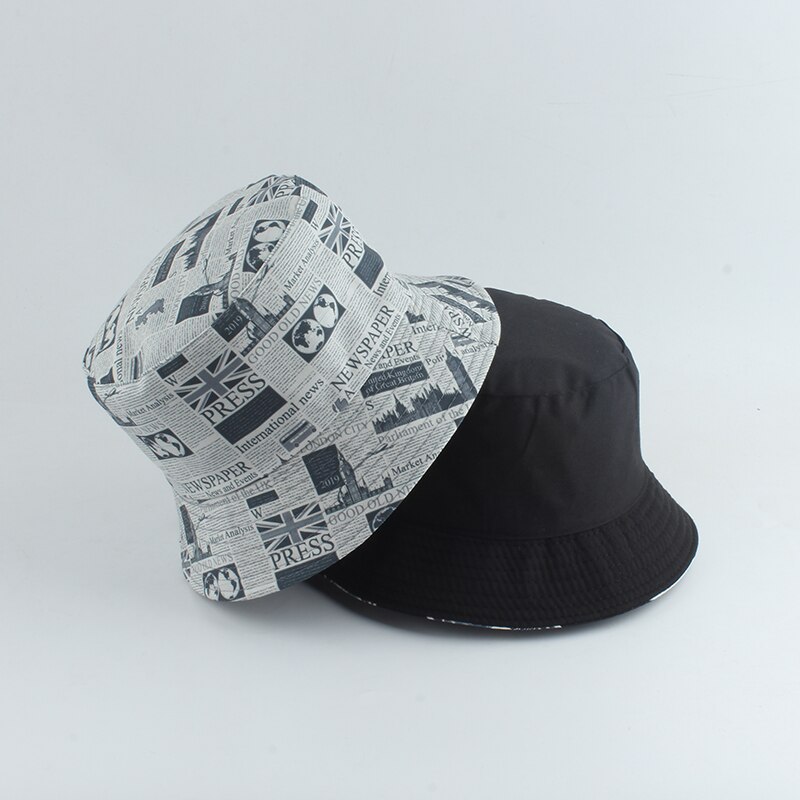 Sombrero de pescador con estampado de periódico para hombre y mujer, gorra Reversible de playa, Estilo Vintage, para verano
