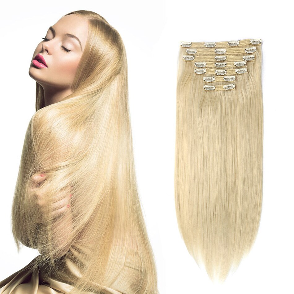 Natuurlijke Haar Clip In Extensions Lange Haarverlenging 20 Clip 24 Inches 7 Stks/set Zwart Bruin En Blond Kleur Door booming Haar: #613