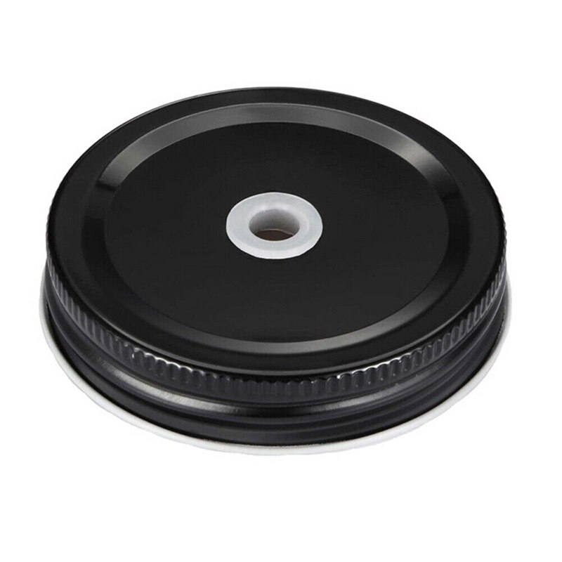 Stainless Steel With Straw Hole Lid Straw Cup Lid For Mason Bottle 70/86mm Flower Stopper Random Color: black 86mm