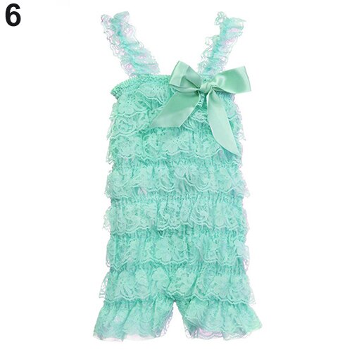 Girls' Lovely Cutie Bowknot Lace Ruffle Petti Toddler Baby Sling Romper Climb Jumpsuit: Aqua L