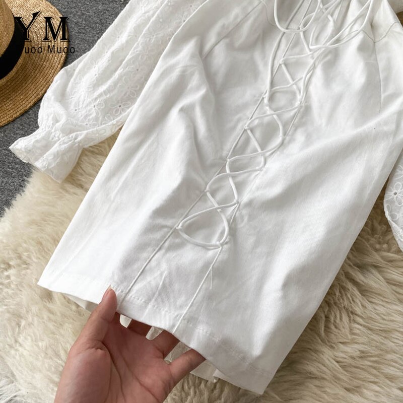 Yuoomuoo slim bandage minikjole kvinder pufærmer hvid festkjole sexet fransk romantik fødselsdagsfestival kort kjole