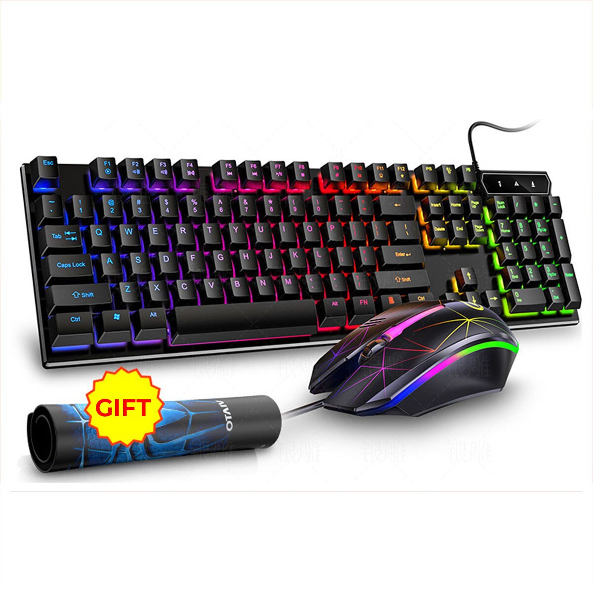 RGB Backlit Desktop Keyboard Mouse USB Wired Gaming Glowing Keyboard Mouse Combo for PC Laptop Gamer Mouse Pad: type 2