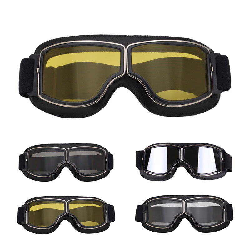 retro Motorrad Brille Gläser Jahrgang Motorrad Brille draussen-Sport Leder für Harley Flieger Gläser Sonnenbrille