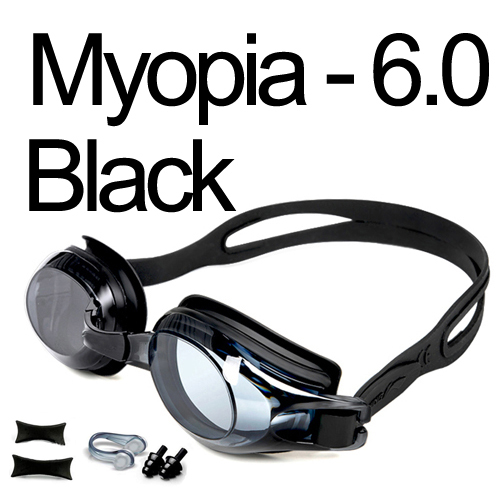 Swimming Goggles Myopia Anti-fog UV Swimming Glasses Men Women Silicone Diopters Swim Sports Eyewear Optional Case: - 6.0 Black