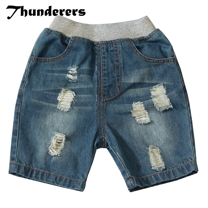 Thunderers Sommer Kinder Jeans Für Mädchen Jungen Denim Zerrissenen Löcher Kinder Kurze Jeans Kleinkind Baby Casual Hosen Kleidung 18M-5Y