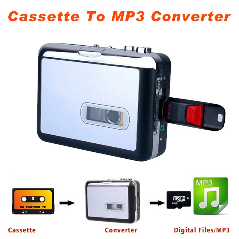 Usb cassette tape, music audio player to  mp3- converter, usb cassette player, capture recorder to usb flash drive, no pc required