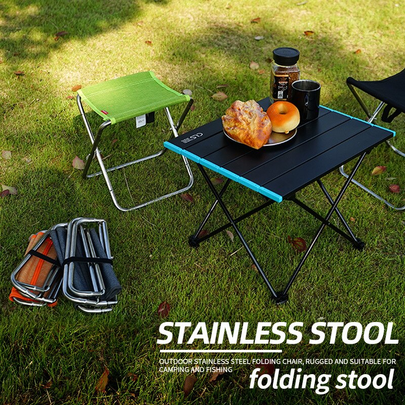 stainless steel spring folding chair outdoor fishing chair camping barbecue folding stool sketching chair bench Mazar