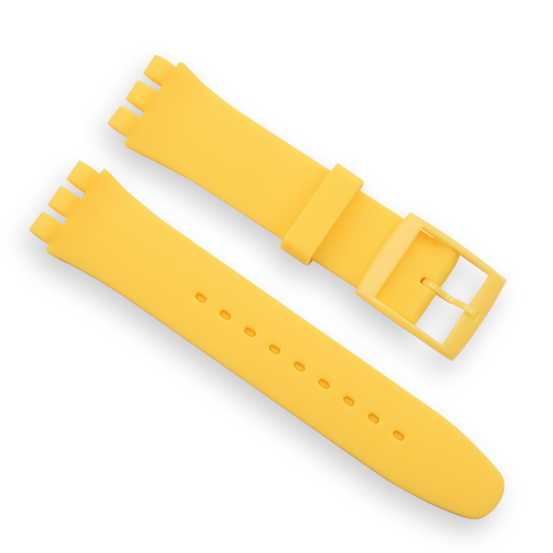 Schwarzes Armband für Swatch-Armband, Schnalle, Silikon-Uhrenarmband, 17 mm, 19 mm, 20 mm, Gummiarmband, 16 mm, Uhrenzubehör: Black Yellow / 19mm