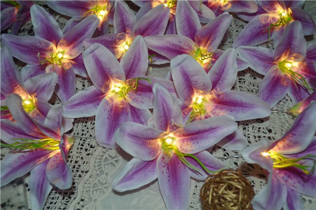 Batteridrivna konstgjorda lila liljor blommor saga ljus, bröllopsfest sovrum jul trädgård alla hjärtans dag & #39 ;s dag inredning