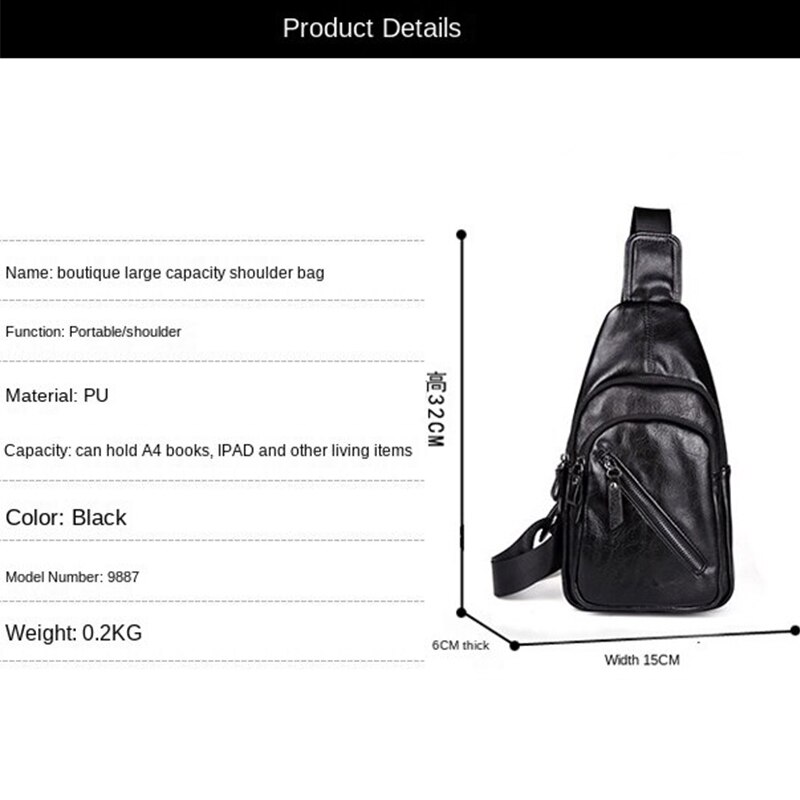 Luxe Pu Leer Borst Tas Voor Mannen Casual Mode Cross Body Bags Unisex Korte Trip Schouder Messenger Bags Borst Pakken mannelijke