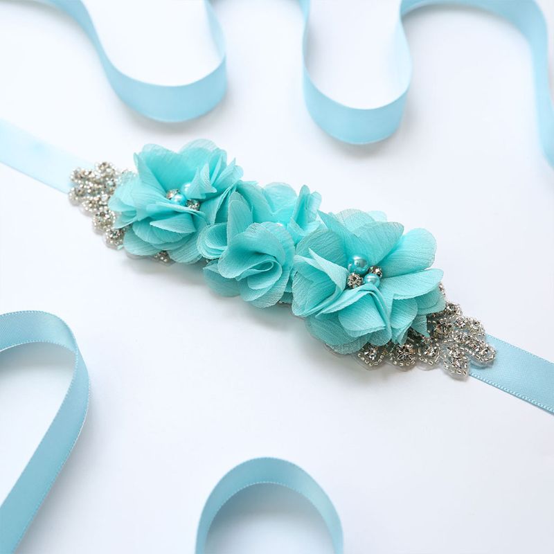 fajín de Tres flores para mujer, pretina de cuentas de estrás, fajín nupcial, fajín para boda, vestido ceñido en la cintura, cinturón, 12 colores