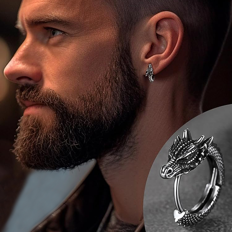 Huitan Trendy Mannelijke Draak Hoepel Oorbellen Hip Hop Stijl Punk Party Accessoires Unisex Dagelijks Wearable Persoonlijkheid Sieraden