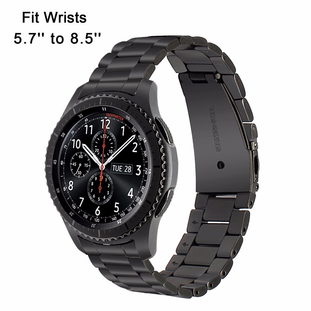 22mm roestvrijstalen horlogebandjes met snelsluiting voor samsung gear  s3 classic frontier polsband met schakels, zwart en zilver