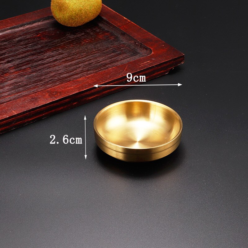 Golden Sauce silvery Dish Appetizer Serving Tray Stainless Steel Sauce Dishes Spice Plates Kitchen Supplies Plates Spice bowl: 9cm Golden Dish